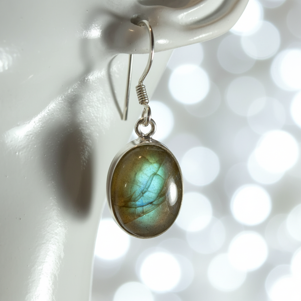 Orecchini Pendenti in Argento con Labradorite Verde Naturale
