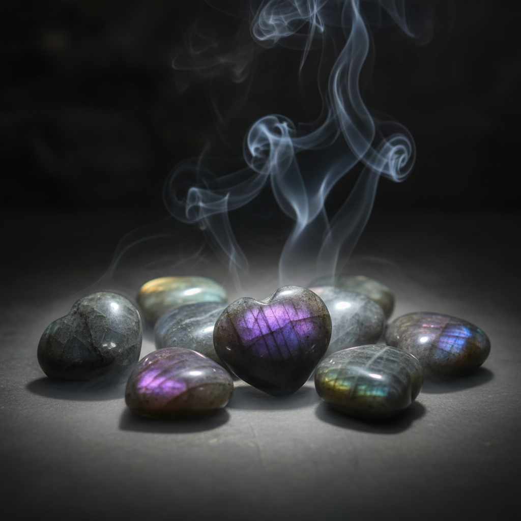 Cuore in Labradorite viola con fumo mistico
