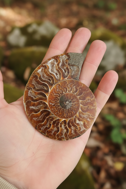 Ammonite fossile naturale - lifestyle in mano