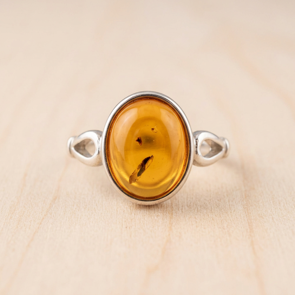 Anello ambra 324 su legno chiaro