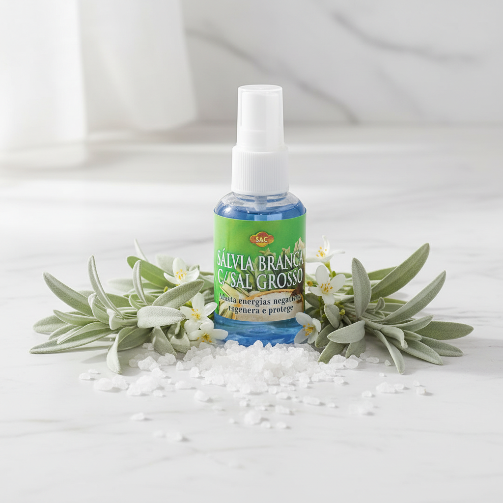 Spray Salvia Bianca SAC con salvia e sale su marmo