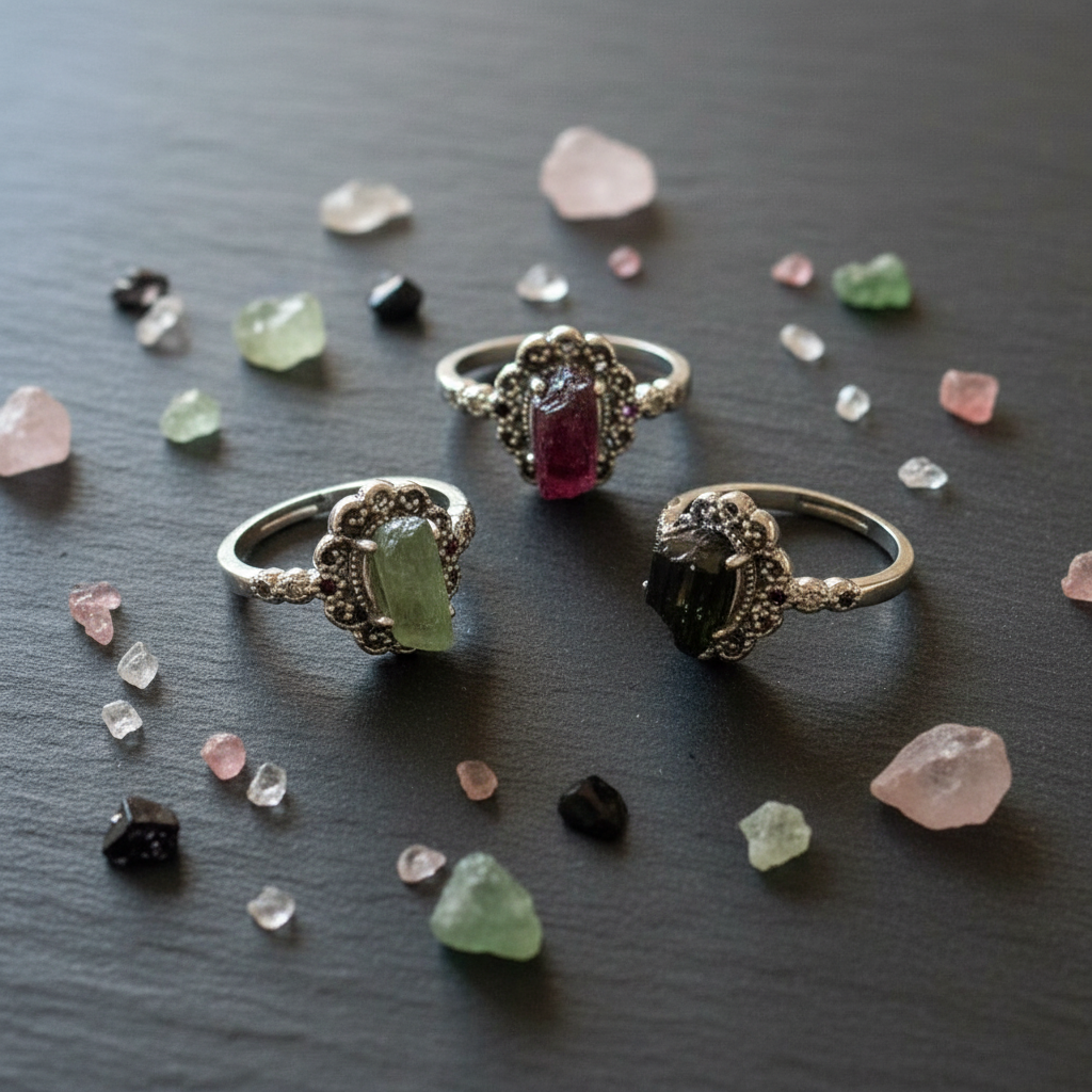 Anello tormalina tre colori su ardesia