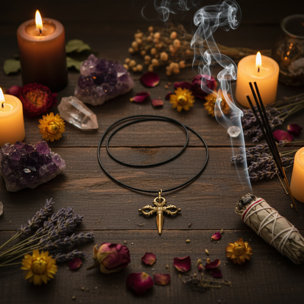 Collana Phurba - composizione rituale cristalli