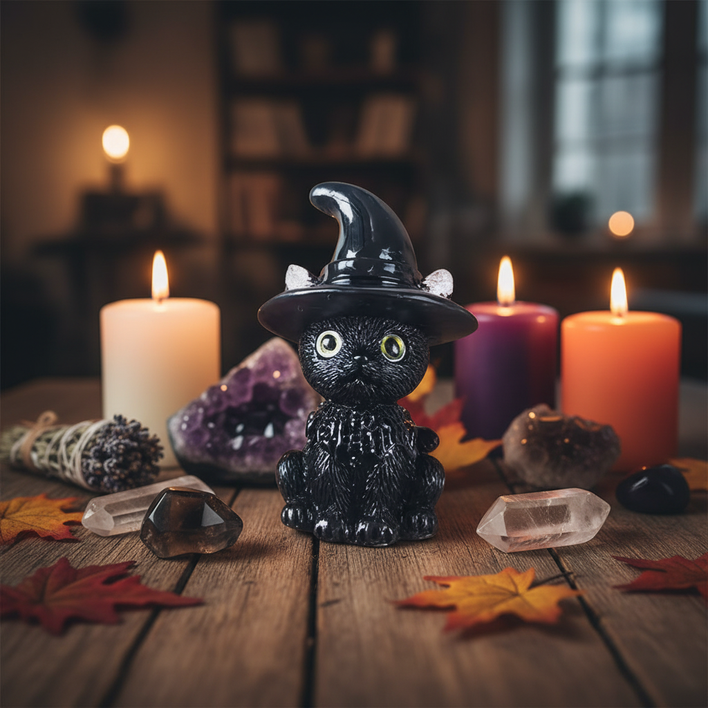 Gattino Nero Portafortuna con Cappello da Strega