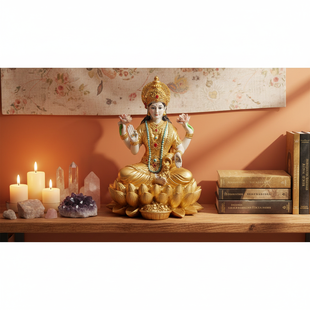 Statua Lakshmi su mensola in contesto domestico