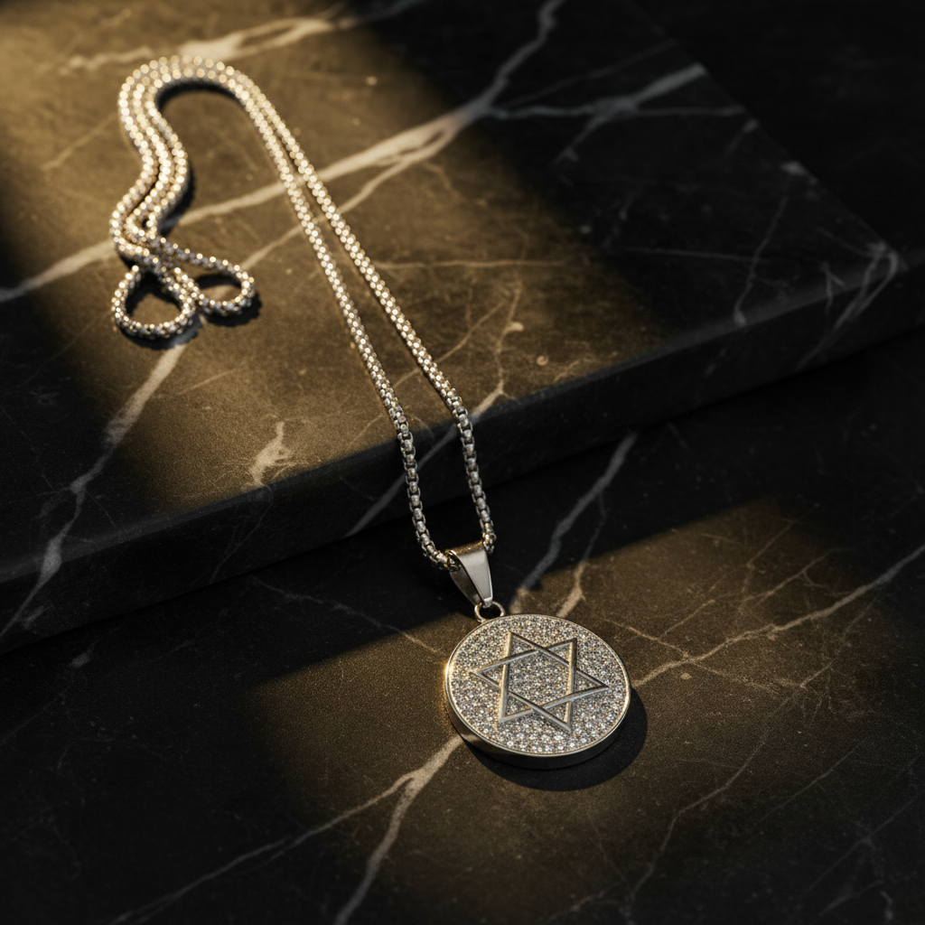 Collana Stella di David con Zirconi - marmo nero con luce dorata
