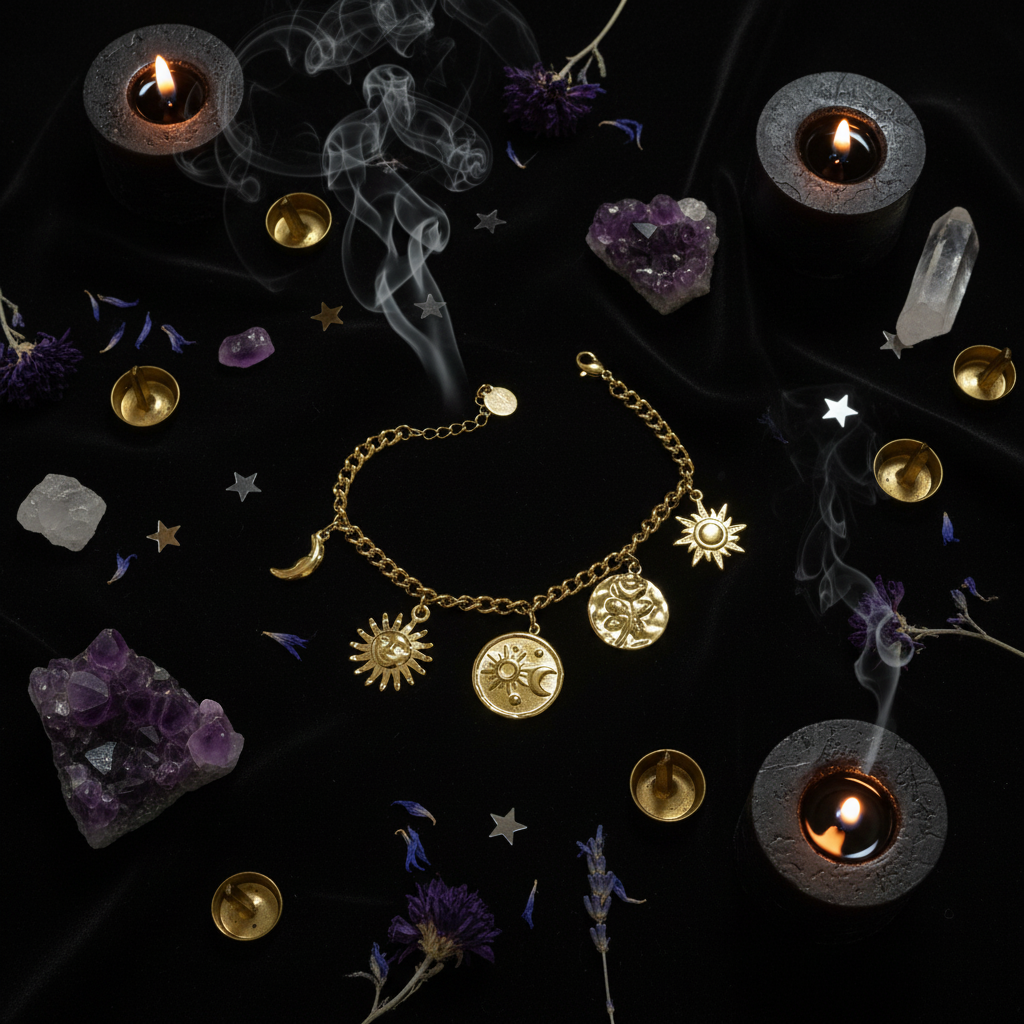 Bracciale Sole e Luna flat lay celeste