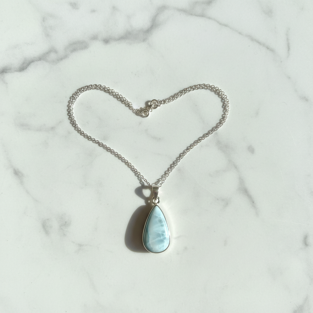 Collana con Ciondolo Goccia Grande in Argento e Larimar Naturale