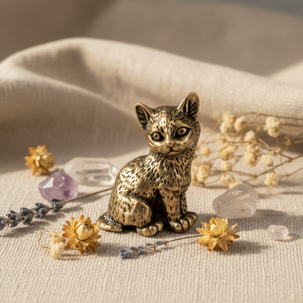 Gattino ottone 2.5cm - fiori e cristalli su lino