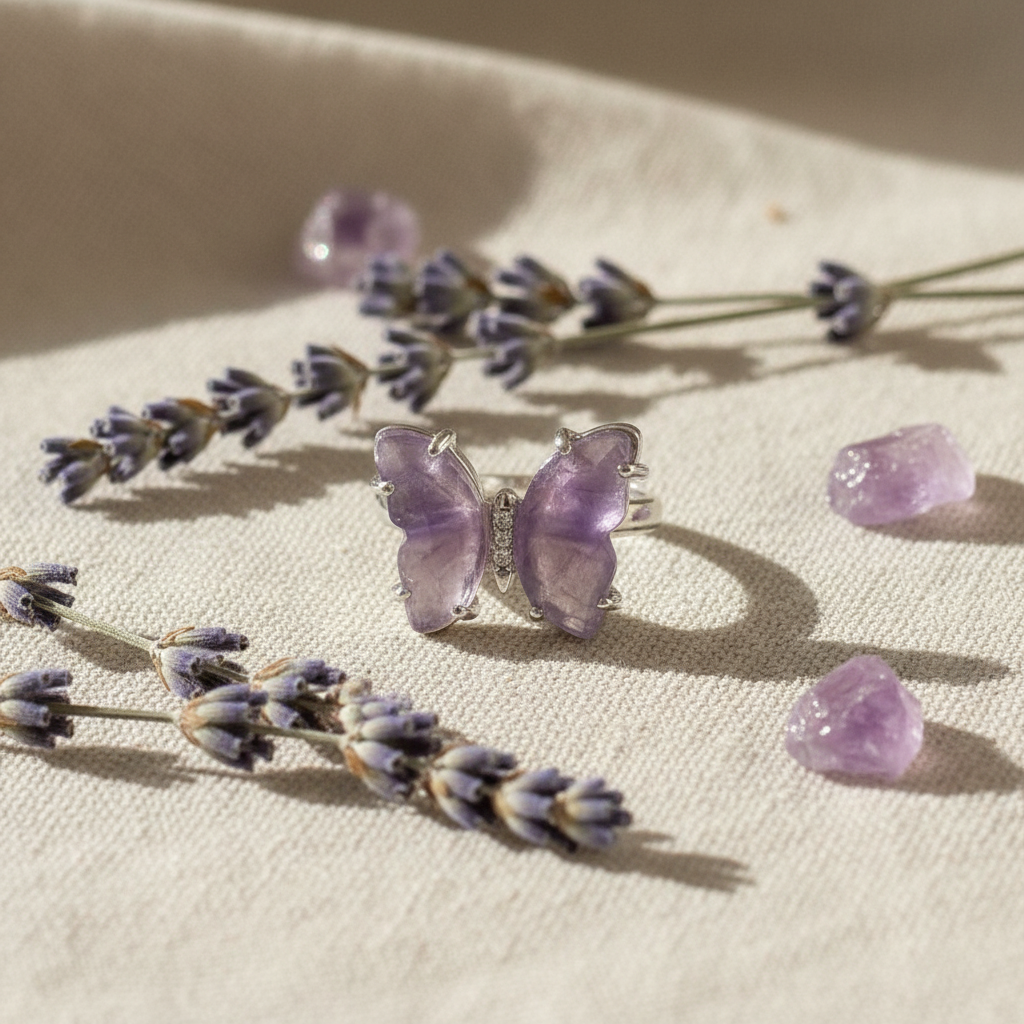 Anello farfalla ametista composizione lavanda
