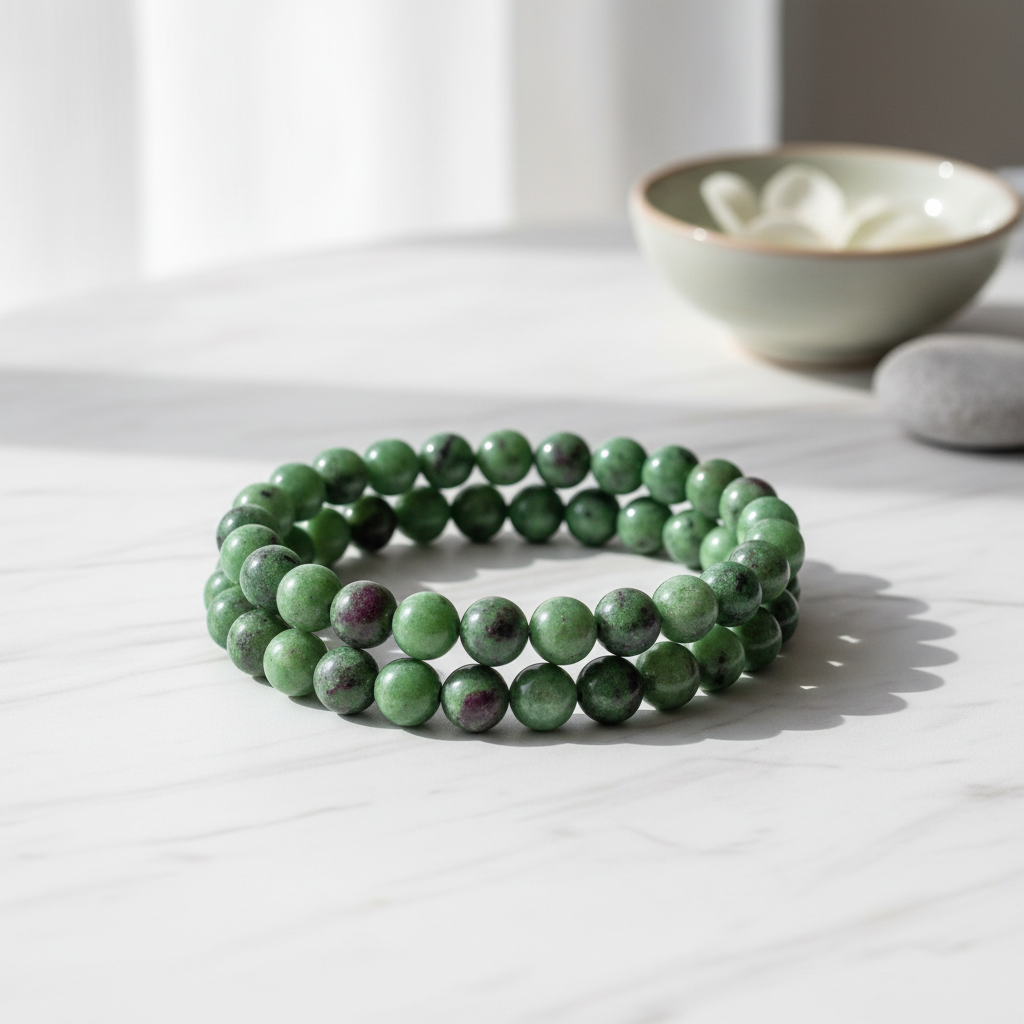 Bracciale Rubino Zoisite - Product shot su marmo