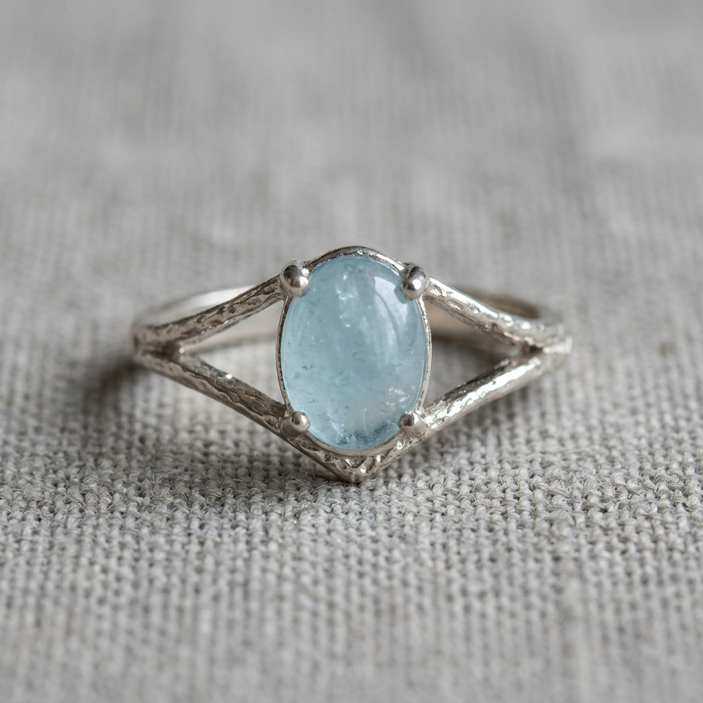 Anello 309 con acquamarina su lino grigio