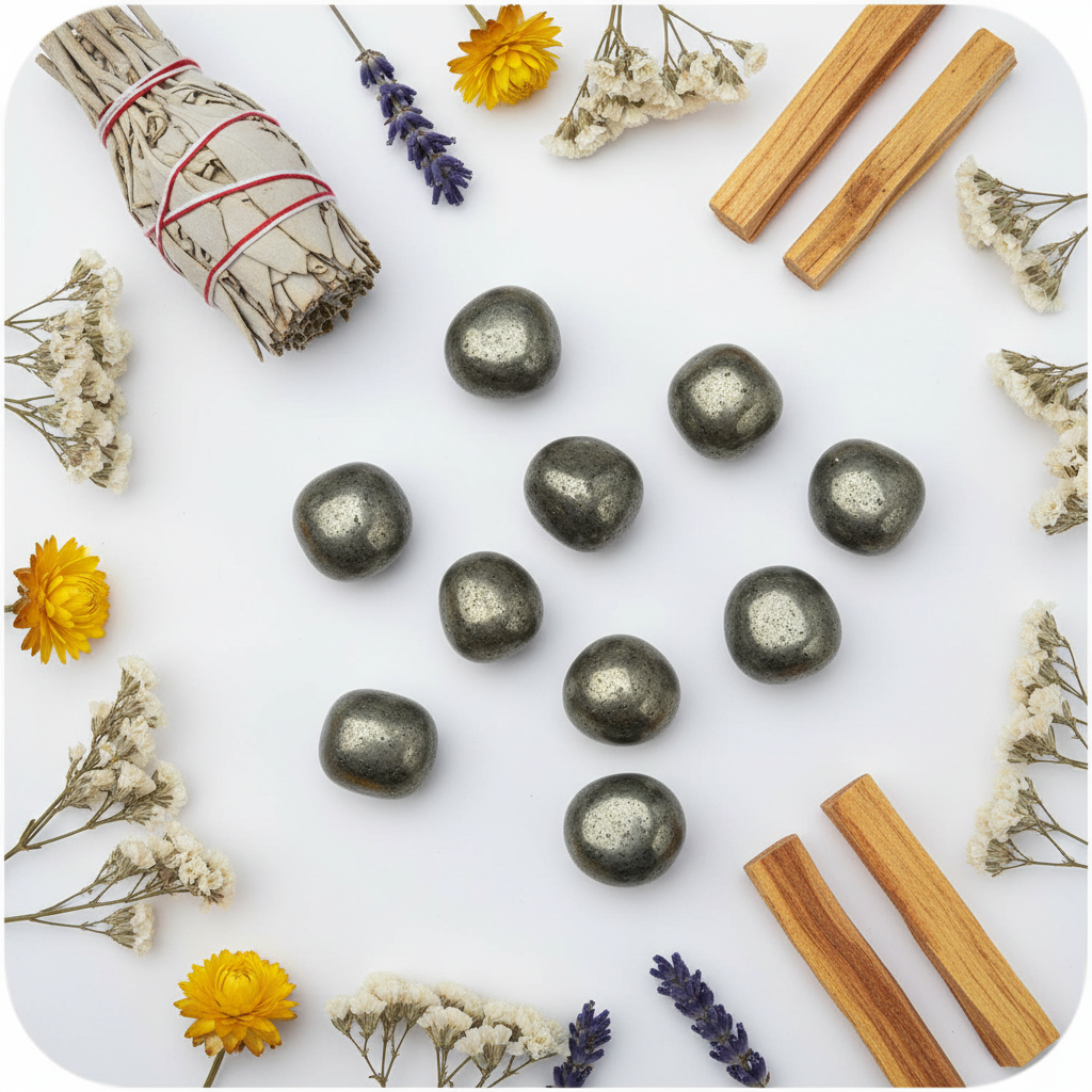 Pirite burattata - composizione con fiori secchi e salvia