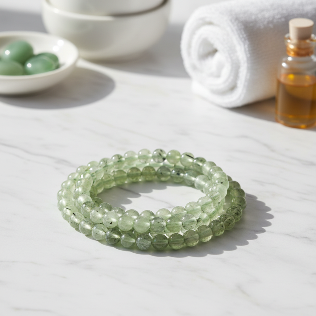 Bracciale Prehnite - Product shot su marmo