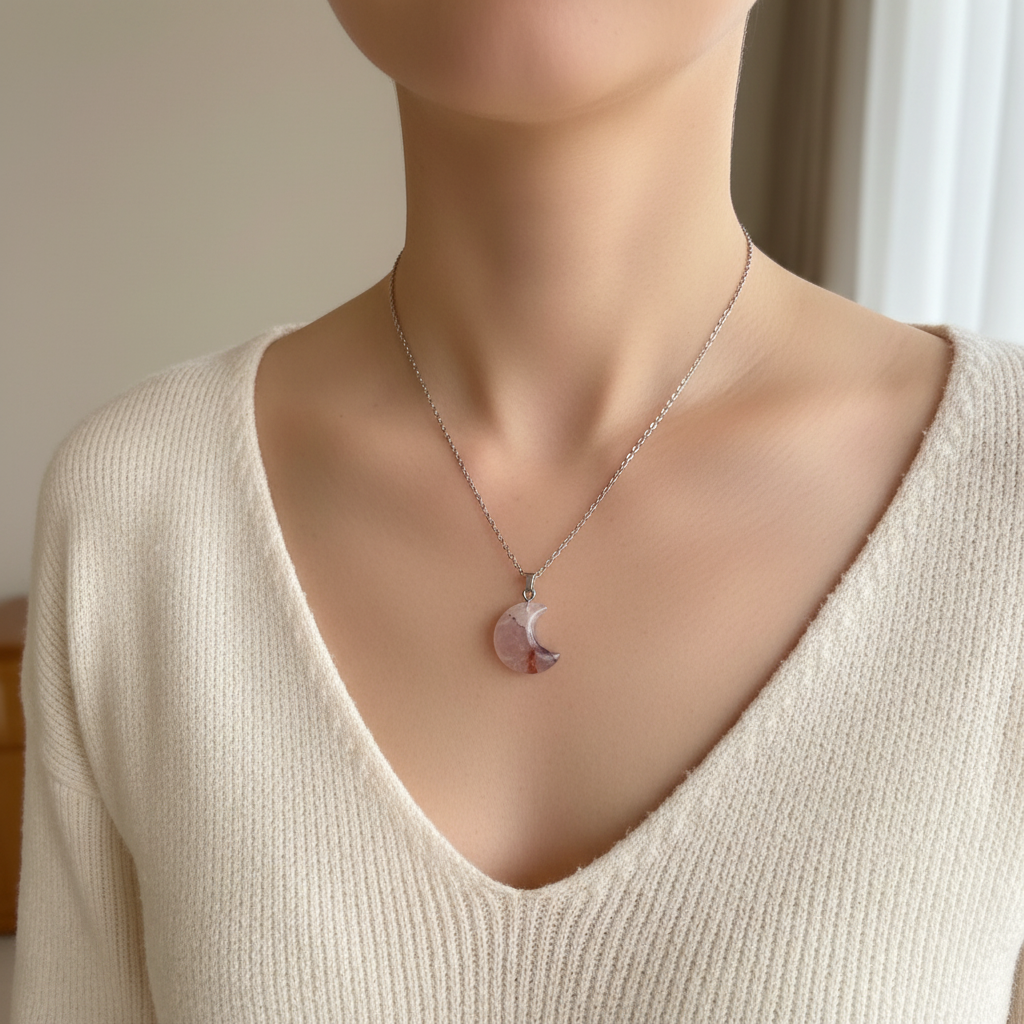 Collana Luna Quarzo di Fuoco - indossata al collo