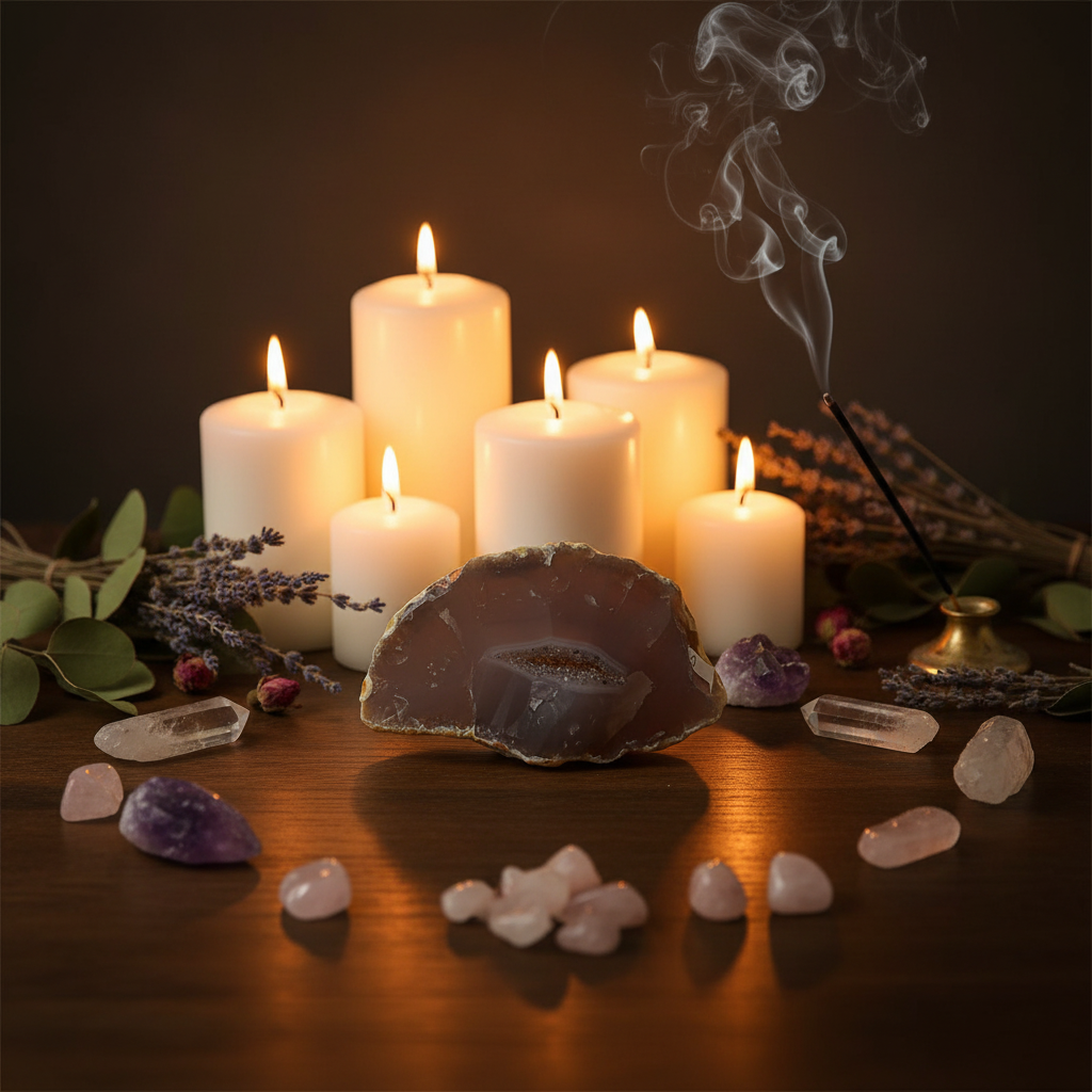 Fetta agata vena druzy - composizione rituale cristalli