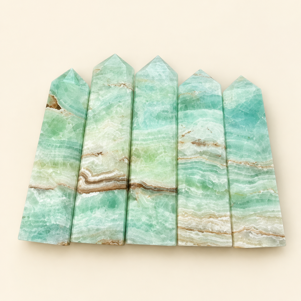 Obelischi in calcite caraibica su sfondo avorio