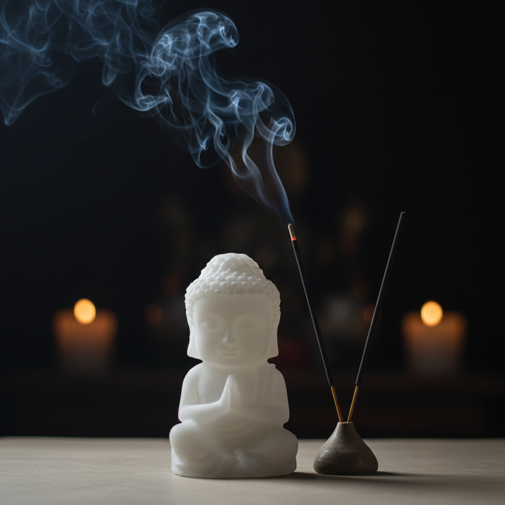 Buddha giada bianca non lucidata - incenso e fumo