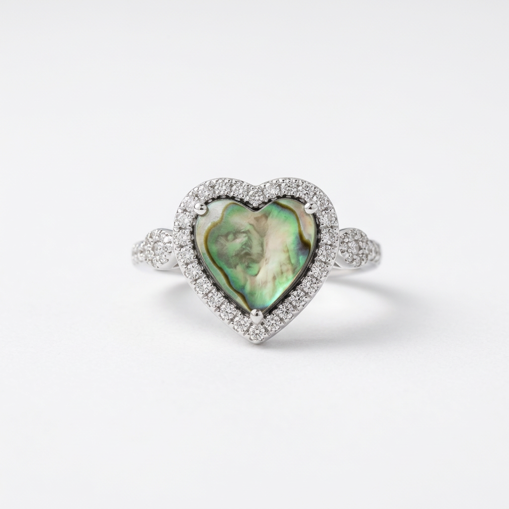 Anello in madreperla abalone con luce morbida