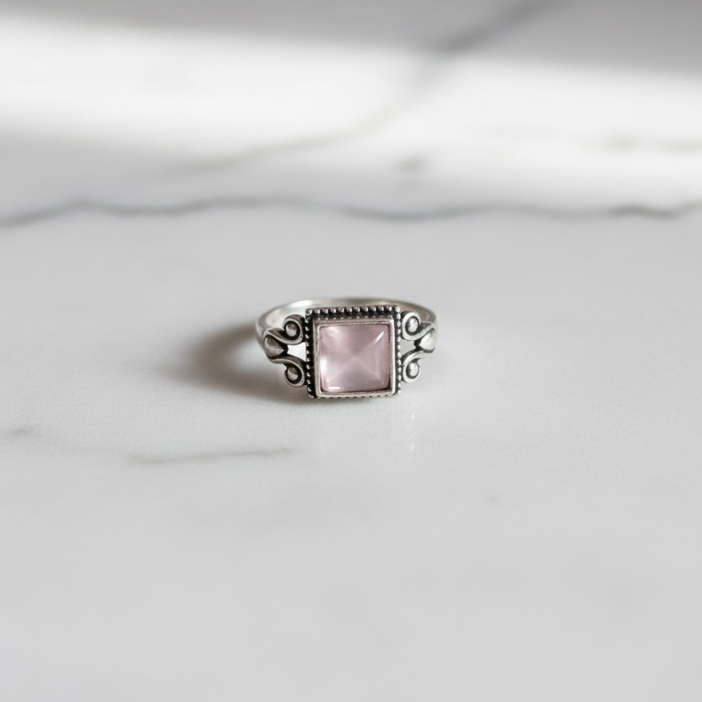 Anello Barocco Silver - Quarzo Rosa