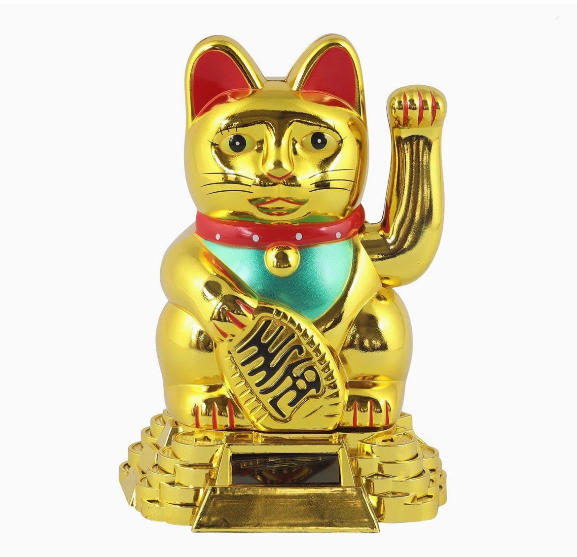 Maneki Neko Dorato Gatto Portafortuna Giapponese 8cm con Pannello Solare