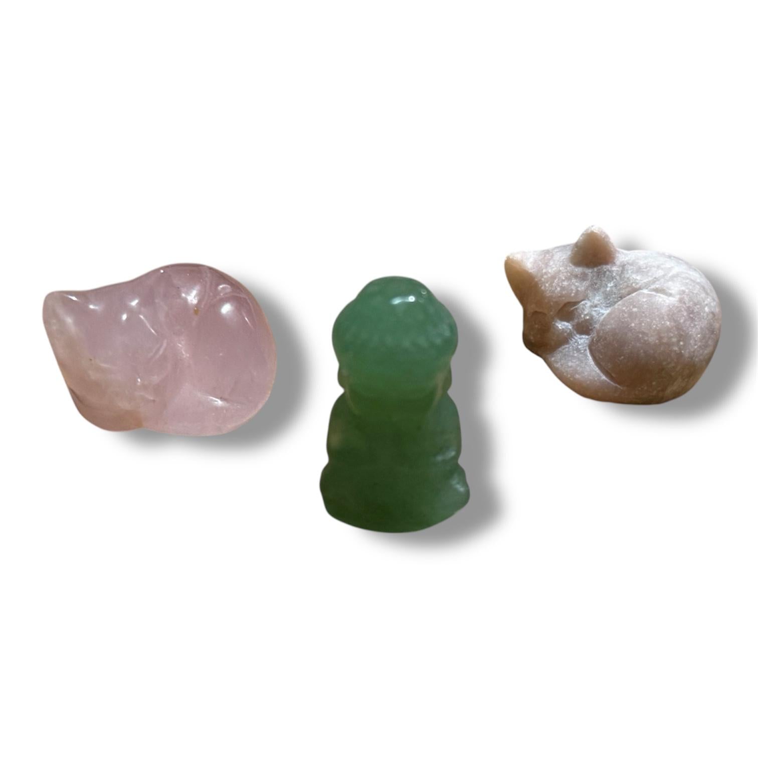 Mini Carving Buddha e Gatto in Pietra Naturale 3 cm
