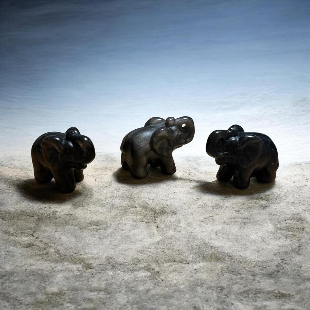 Mini Elefante in Ossidiana Silver Sheen 3 cm