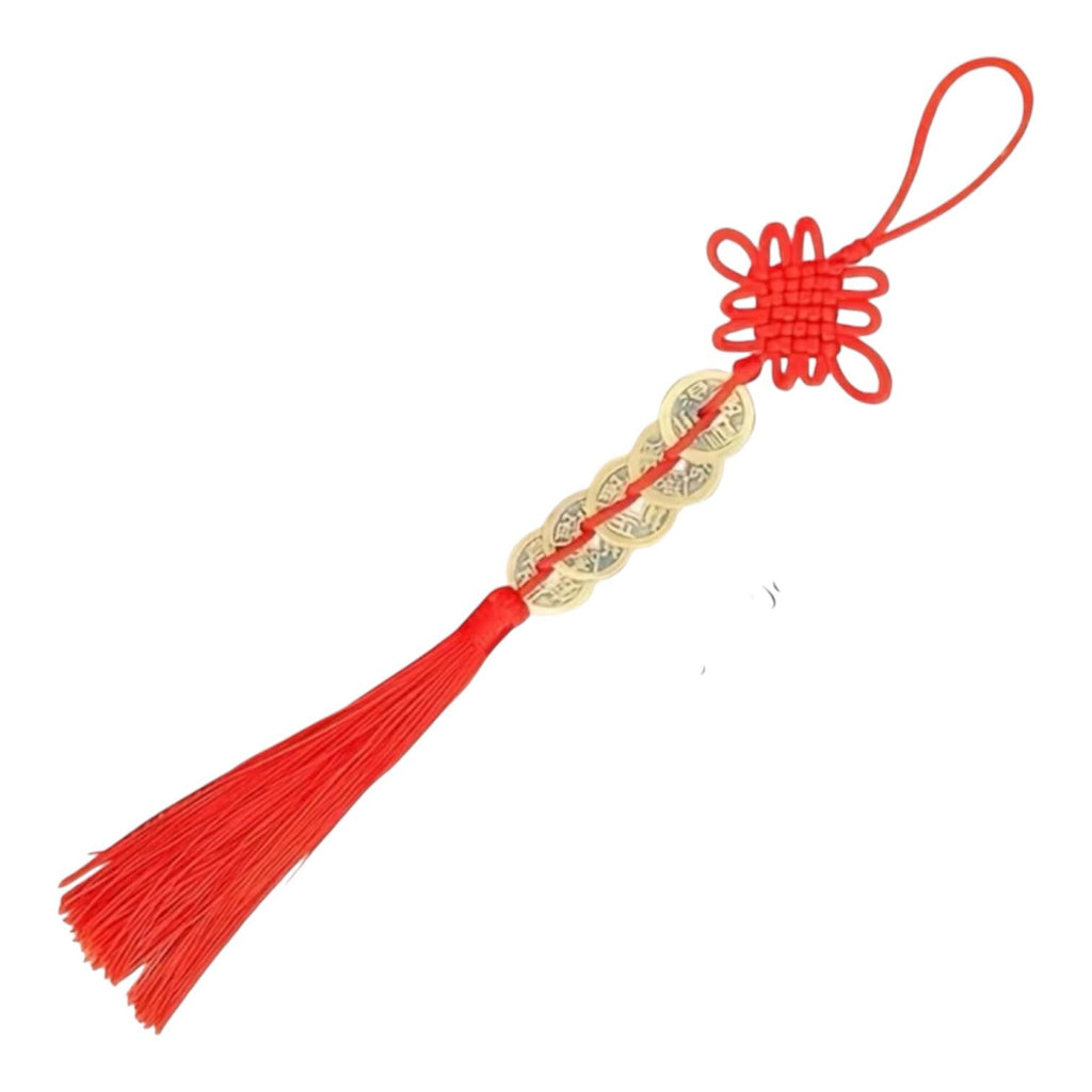 Portafortuna Feng Shui Monete Cinesi e Nodo Rosso 30cm