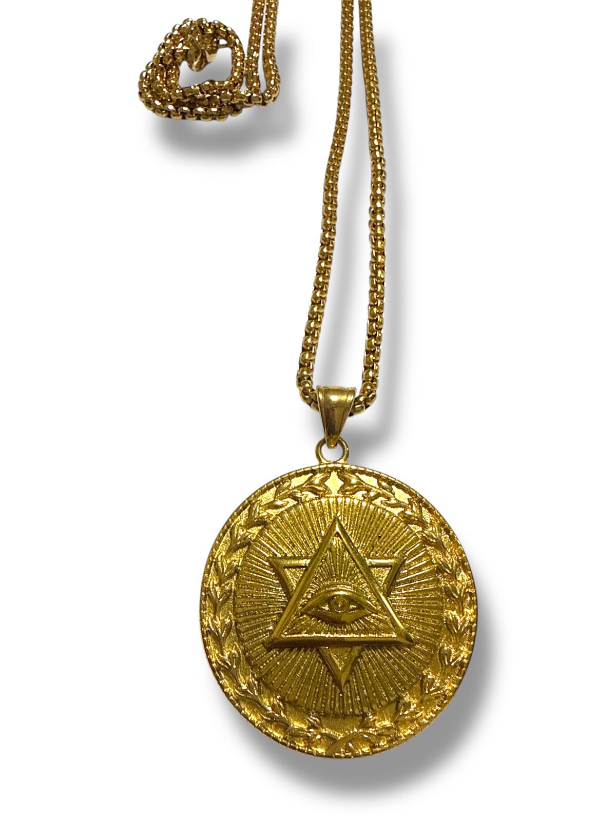 Collana Occhio della Provvidenza con Stella di David in Acciaio Inox 60 cm