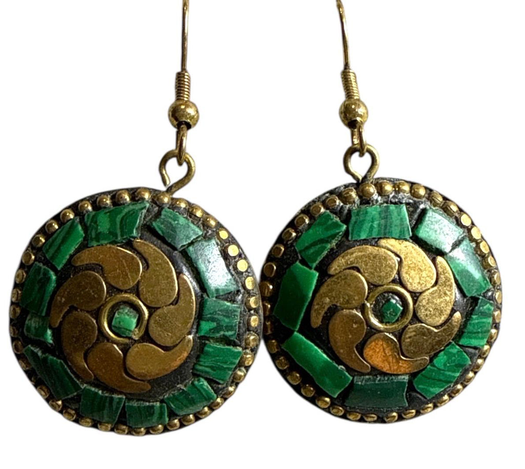 Orecchini Tibetani in Rame con Pasta di Malachite