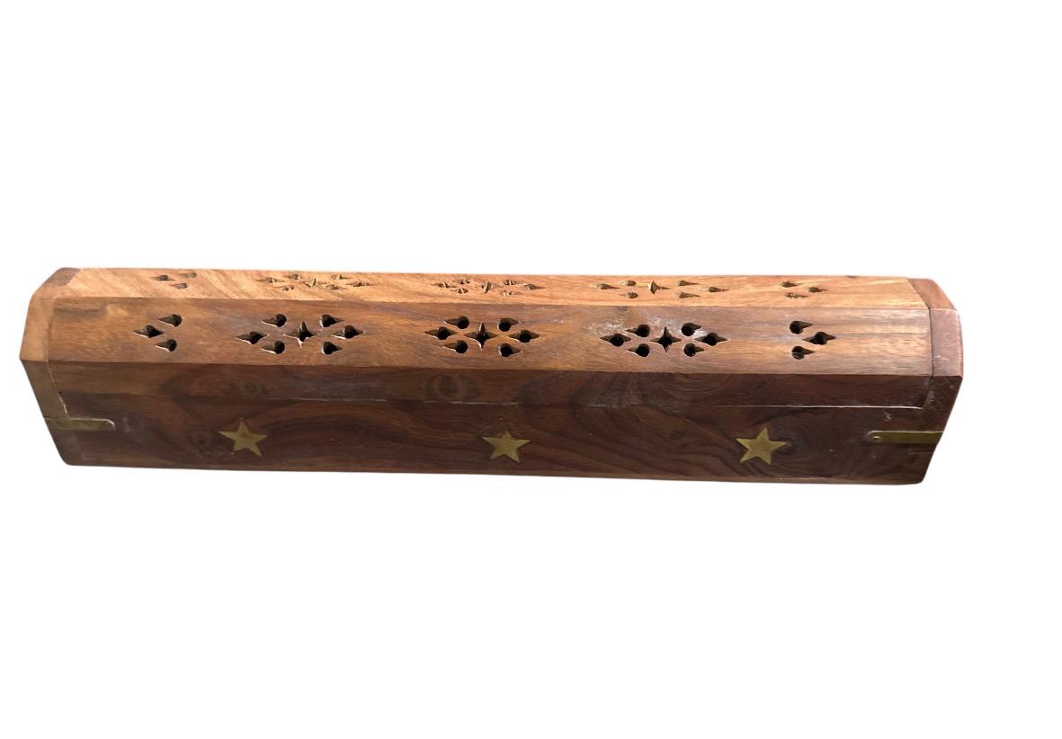 Porta Incenso Stick e Coni in Legno e Ottone Stelle - 30x6cm