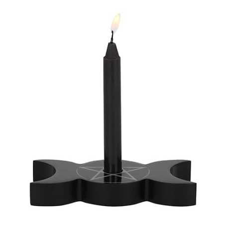 Portacandele Tripla Luna con Pentagramma Nero Gotico per Candele Rituali