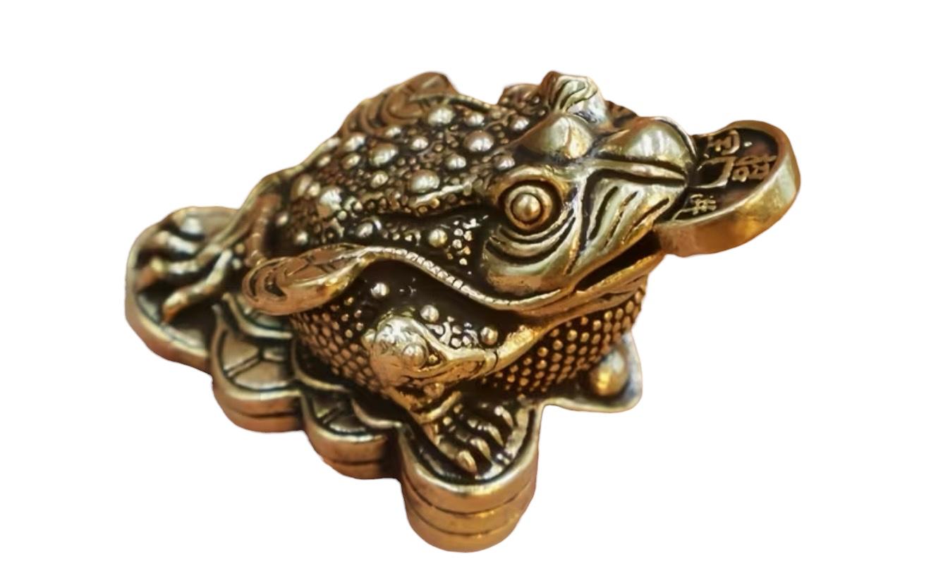 Rana Portafortuna in Ottone con Golden Stone