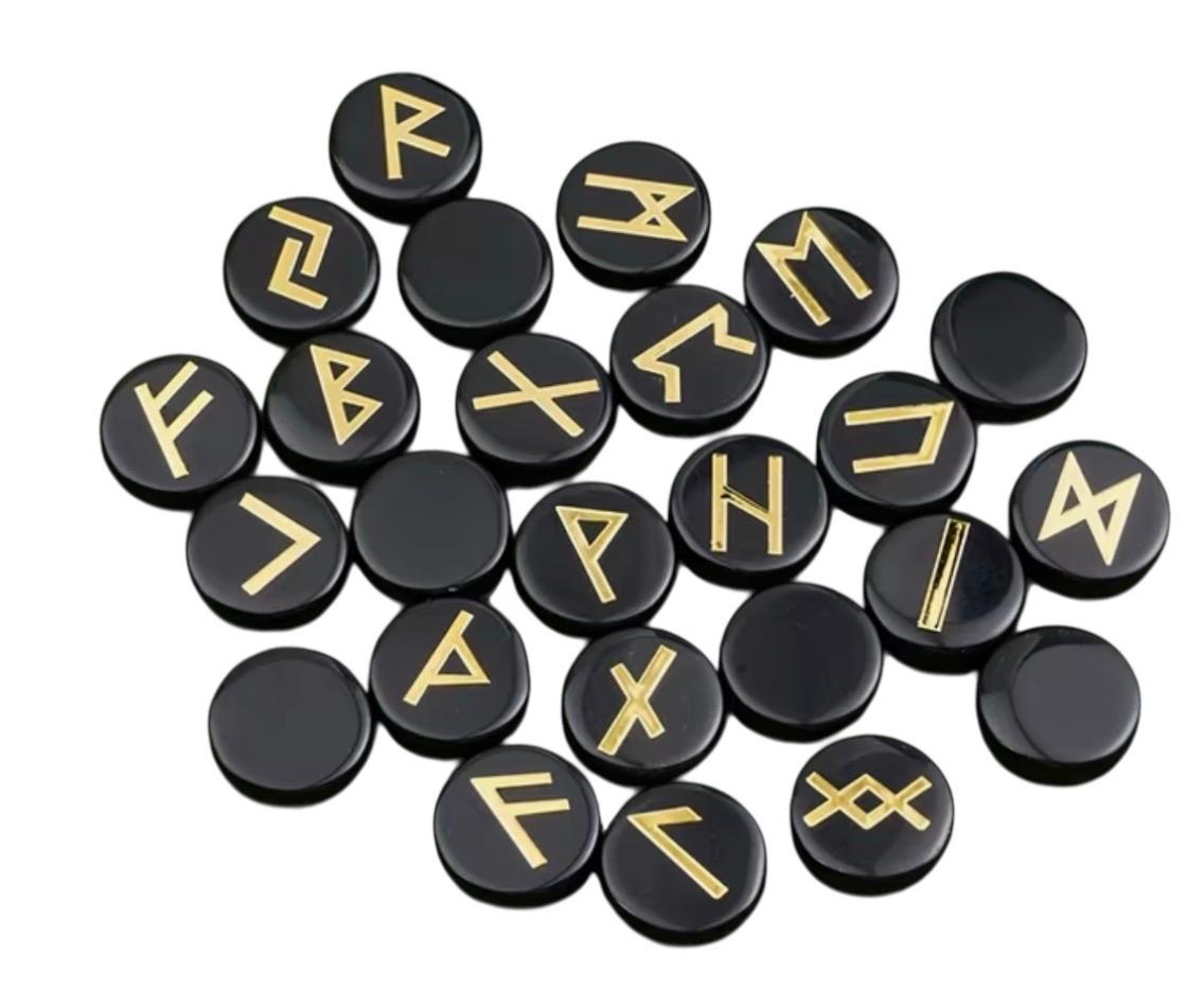 Rune Vichinghe in Ossidiana Nera con Sacchetto