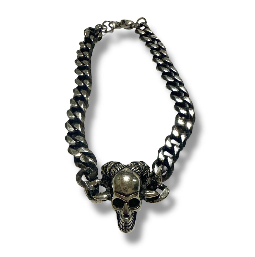 Bracciale Teschio con Corna Catena Grumetta Acciaio Inox