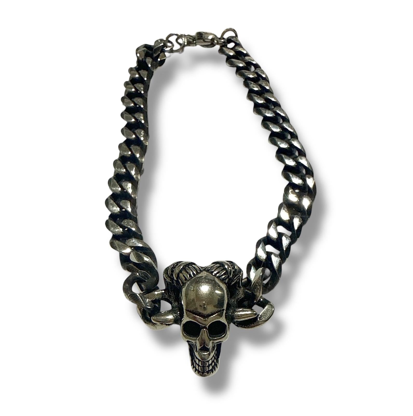 Bracciale Teschio con Corna Catena Grumetta Acciaio Inox