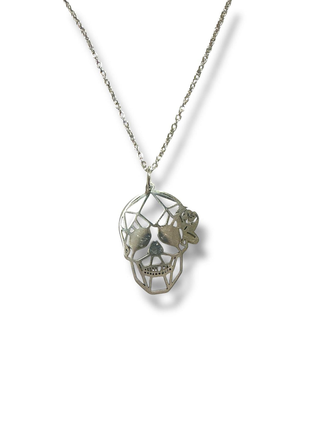 Collana Teschio Messicano con Rosa in Acciaio Inox