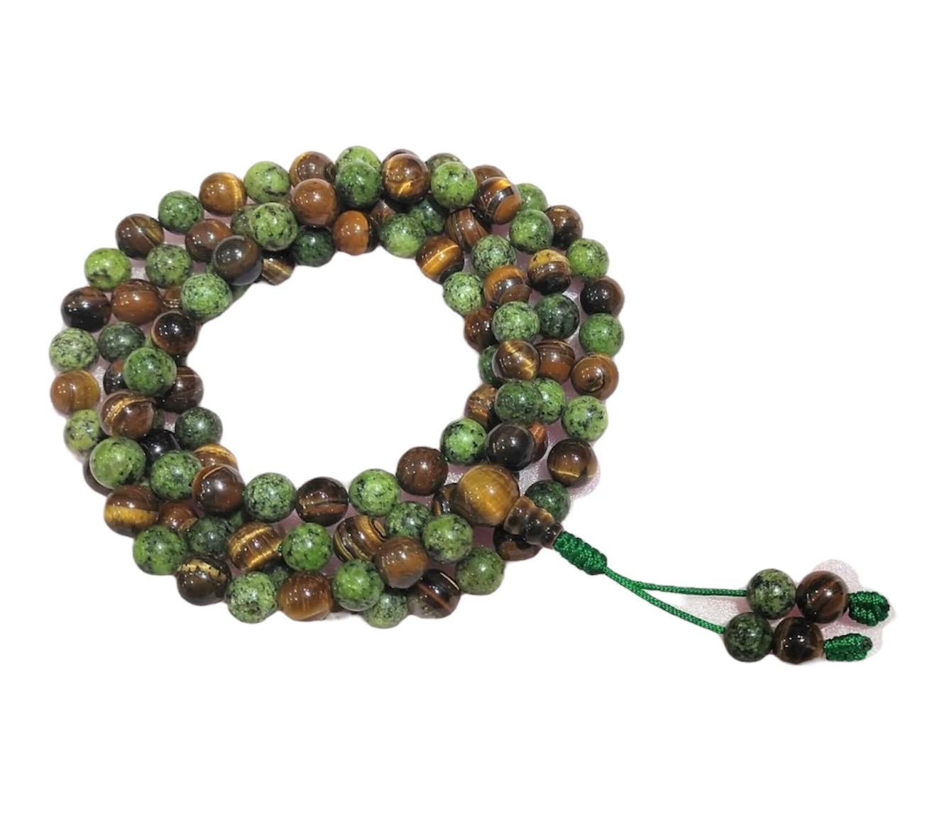 Japamala Tibetano Zoisite e Occhio di Tigre 8mm